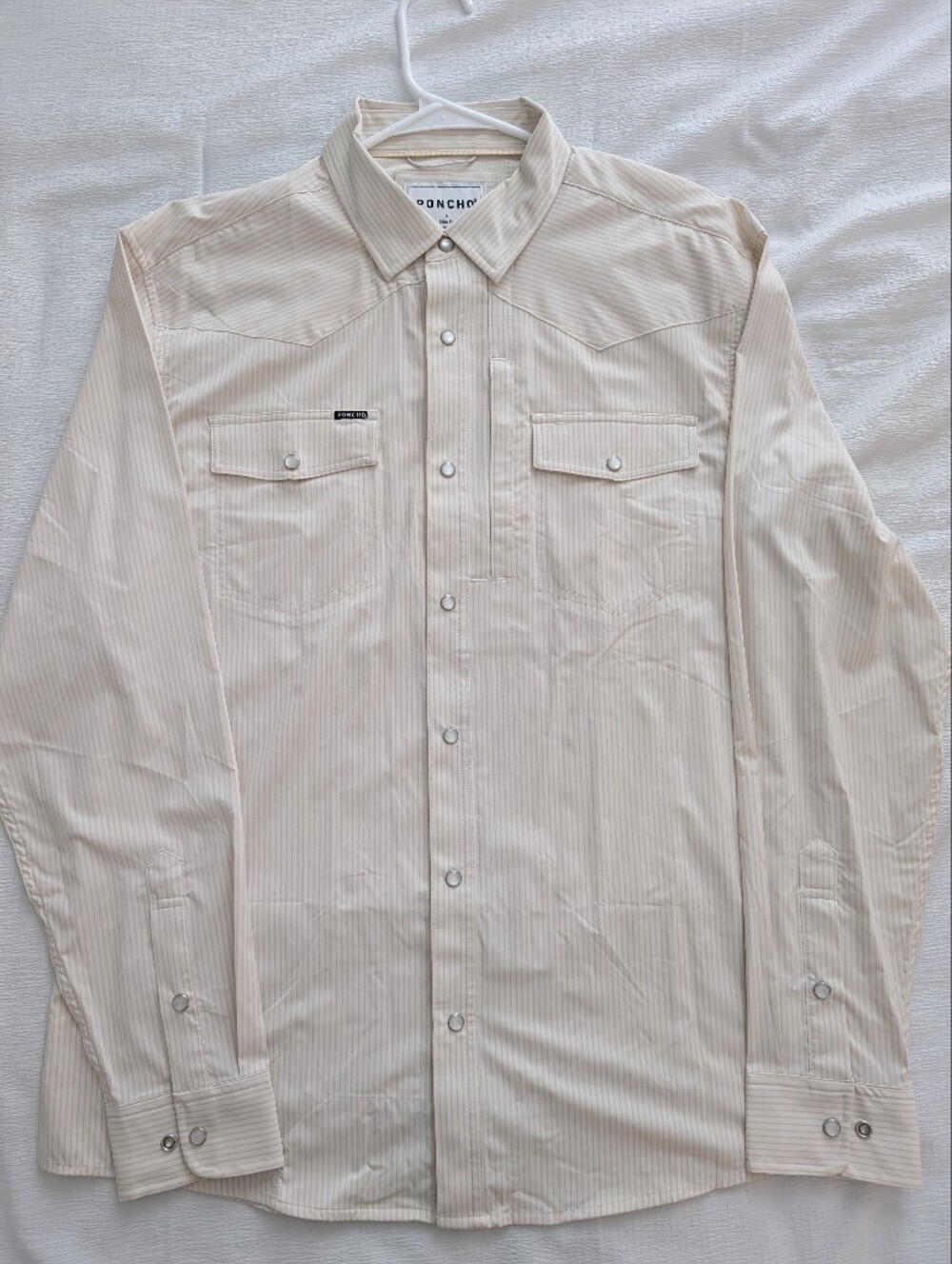 Men's Poncho Slim Fit Pearl snap - Cream Pinstripe - Picture 2 of 8